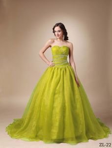 Organza Yellow Green Beaded Quinceanera Dress for Wholesale