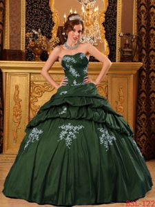 Gorgeous Hunter Green Quinceanera Gowns with White Appliques