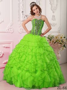 Ball Gown Beaded Ruffled Spring Green Quinceanera Party Dress