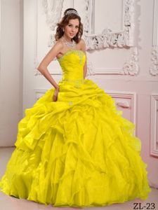 Fast Shipping Strapless Ruffled Beaded Sweet 15 Dress in Yellow