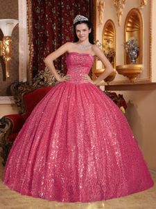 Discount Sweetheart Sequins Coral Red Quinceanera Gown Dress