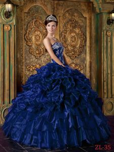 Luxurious Royal Blue Appliques Trajes De Quinceaneras with Ruffles