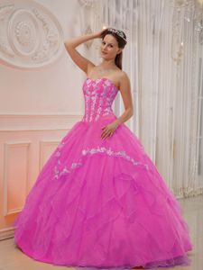 Simple Appliques Sweetheart Multi-layer Quince Dresses in Hot Pink