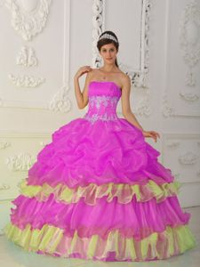 Two-toned Organza Appliques Dresses for a Quince with Pick-ups