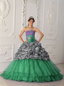 Colorful Organza Strapless Dresses Quinceanera with Zebra Printing