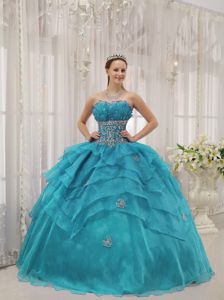 Organza Ruffles Beading Strapless Sweet 16 Dresses on Promotion