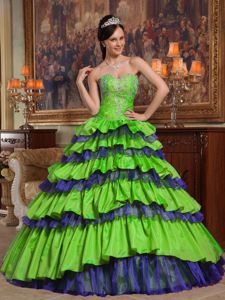 Two-toned Ruffled Layers Dresses for a Quinceanera with Beading