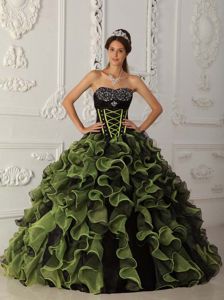 Olive Green Ruffled Layers Dresses Quinceanera with Beading 2014