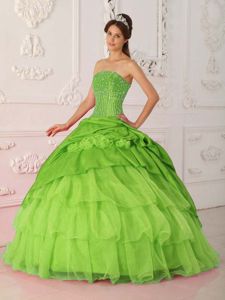 Fabulous Multi-tiered Spring Green Sweet 16 Dresses with Beading
