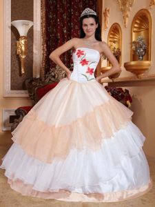Multi-layered Strapless Dresses for a Quinceanera with Embroidery