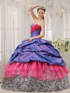 Colorful Pick-ups Quinceanera Gowns with Zebra Printing Hot Sale