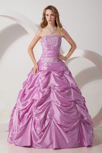 Lavender Ruche Appliques Dresses for a Quinceanera with Pick-ups