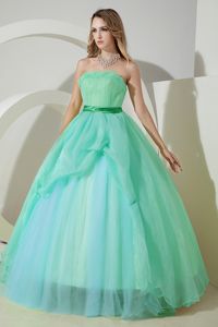 2014 Aquamarine Organza Quinceanera Gown with Sash on Discount