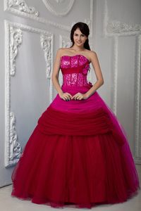 Tulle Fuchsia and Wine Red Ruche Quinceanera Dresses with Sequins
