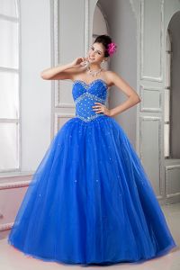 Discount Blue Sweetheart Tulle Dress for Quinceanera with Beading