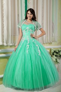 Flattering Green Beading Tulle Dresses for a Quince with Appliques