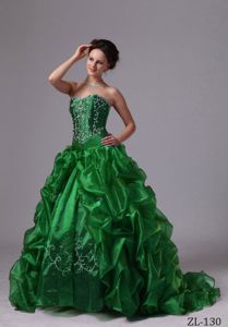 Sweep Train Quinceanera Dress with Embroidery and Pick-ups
