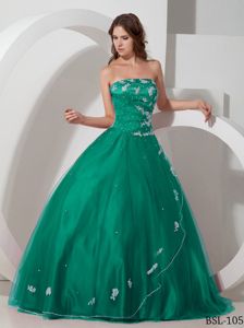 Free Shipping Beaded Turquoise Sweet 15 Dress with Appliques