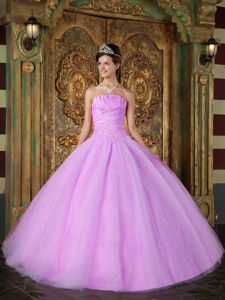 Ball Gown Strapless Ruched Beaded Lavender Quinces Dresses