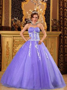 2014 Sweetheart Lilac Dresses for a Quince with White Appliques