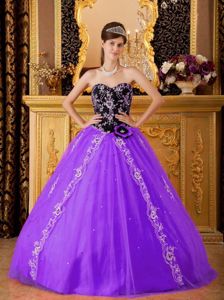 Purple and Black Sweetheart Quinceanera Dress with Appliques