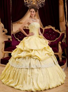 Ball Gown Strapless Appliqued Champagne Quinceanera Dresses