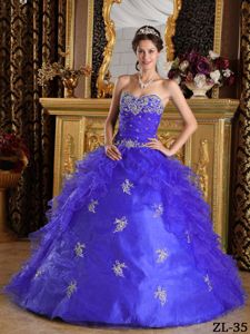 Ball Gown Sweetheart Appliqued Blue Quinceanera Gown Dresses