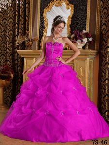 Slot Neck Ball Gown Floor-Length Fuchsia Quinceanera Dresses