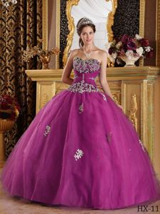 2014 Ball Gown Sweetheart Appliqued Fuchsia Quinceanera Dress