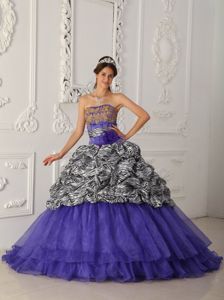 Unique Strapless Ruffled Quince Dress with Zebra Decorate Pick-ups