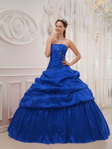 Royal Blue Strapless Pick-ups Beading Ruched Quinceanera Dress