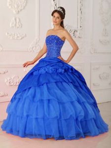 Royal Blue Strapless Ruffled Beading Quinceanera Gowns with Tiers