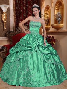 Light Green Ball Gown Embroidery Pick-ups Dresses Quinceanera