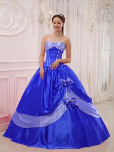 Royal Blue Applique Strapless Bowknot Decorate Dress for Sweet 15