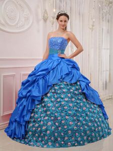 Beading Blue Strapless Pick-ups Dresses Quince with Floral Puffy