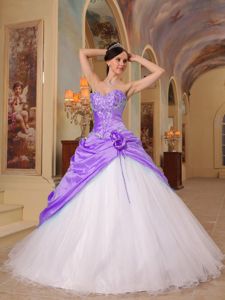 Lavender and White Beading Hand Made Flowers Quince Dresses