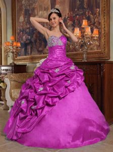 Popular Hot Pink Pick-ups Beading Appliques Sweetheart Dress of 15