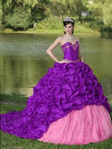 Court Train Pick-ups Purple and Watermelon Sweet 15 Dresses