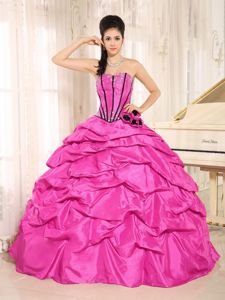 Handmade Flowers Pick-Ups Hot Pink Corset Dress for Quince