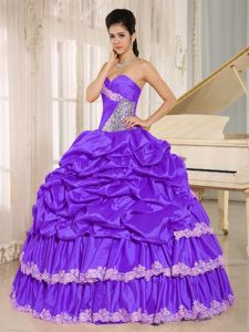 Affordable Purple Sweet 15/16 Birthday Dresses with Lace Hem