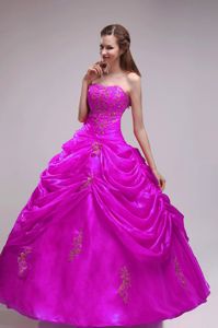 Appliqued Pick Ups Fuchsia Ball Gown Dresses for Sweet 16