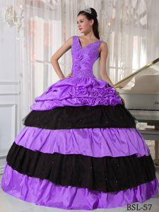 Ball Gown V-neck Lavender and Black Sweet 15 Birthday Dress
