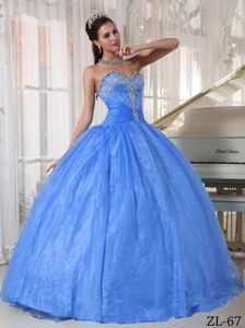 Blue Taffeta and Tulle Sweet Sixteen Dresses with Appliques