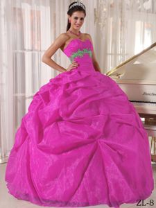 Organza Quinceanera Dresses with Pick-ups and Green Appliques