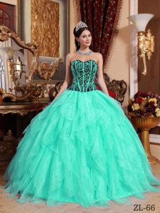 Green Sweetheart Floor-length Beaded Dress for Quinceanera