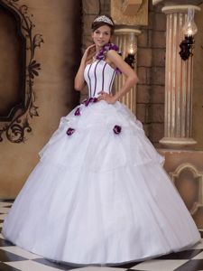White One Shoulder Quinceanera Dresses with Hand Made Flowers
