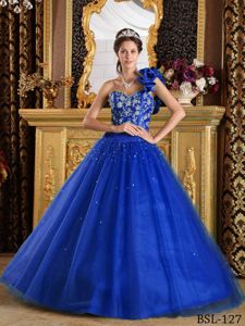 Blue Princess One Shoulder Tulle Sweet Sixteen Dresses