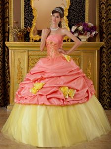 Lovely Watermelon and Yellow Cake-like Ball Gown Quinceanera Dress
