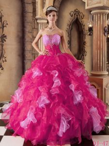 Most Cute Hot Pink Ruffled Quinceanera Dress for Girls Sweet 15