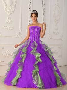 Stylish Purple and Green Appliques Quinceanera Dress with Beadings